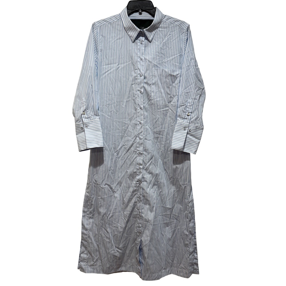 Claridge + King Cotton Shirt Midi Dress Large L Striped Button Down Preppy Coast